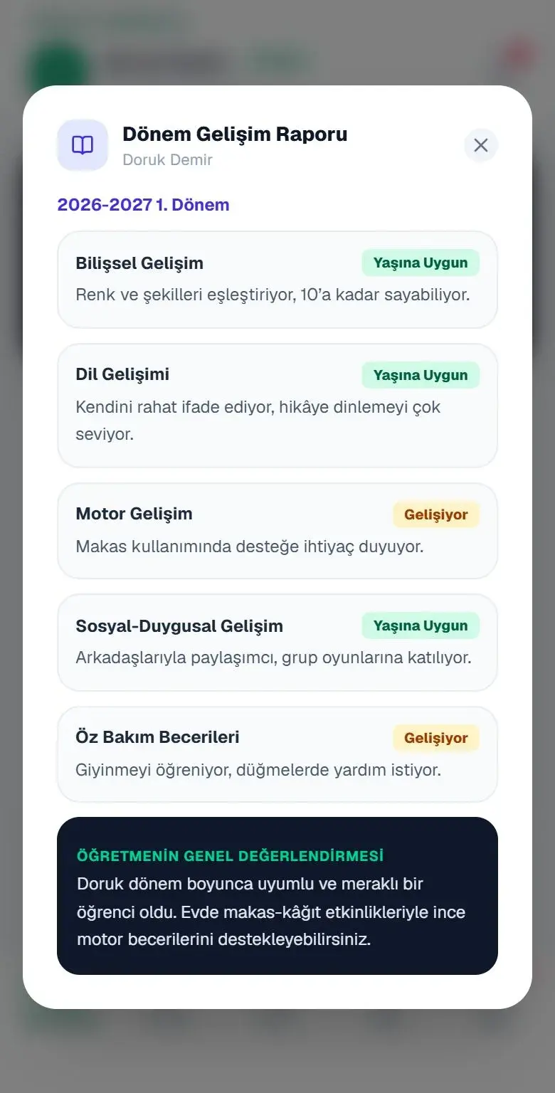 Dönem gelişim raporu