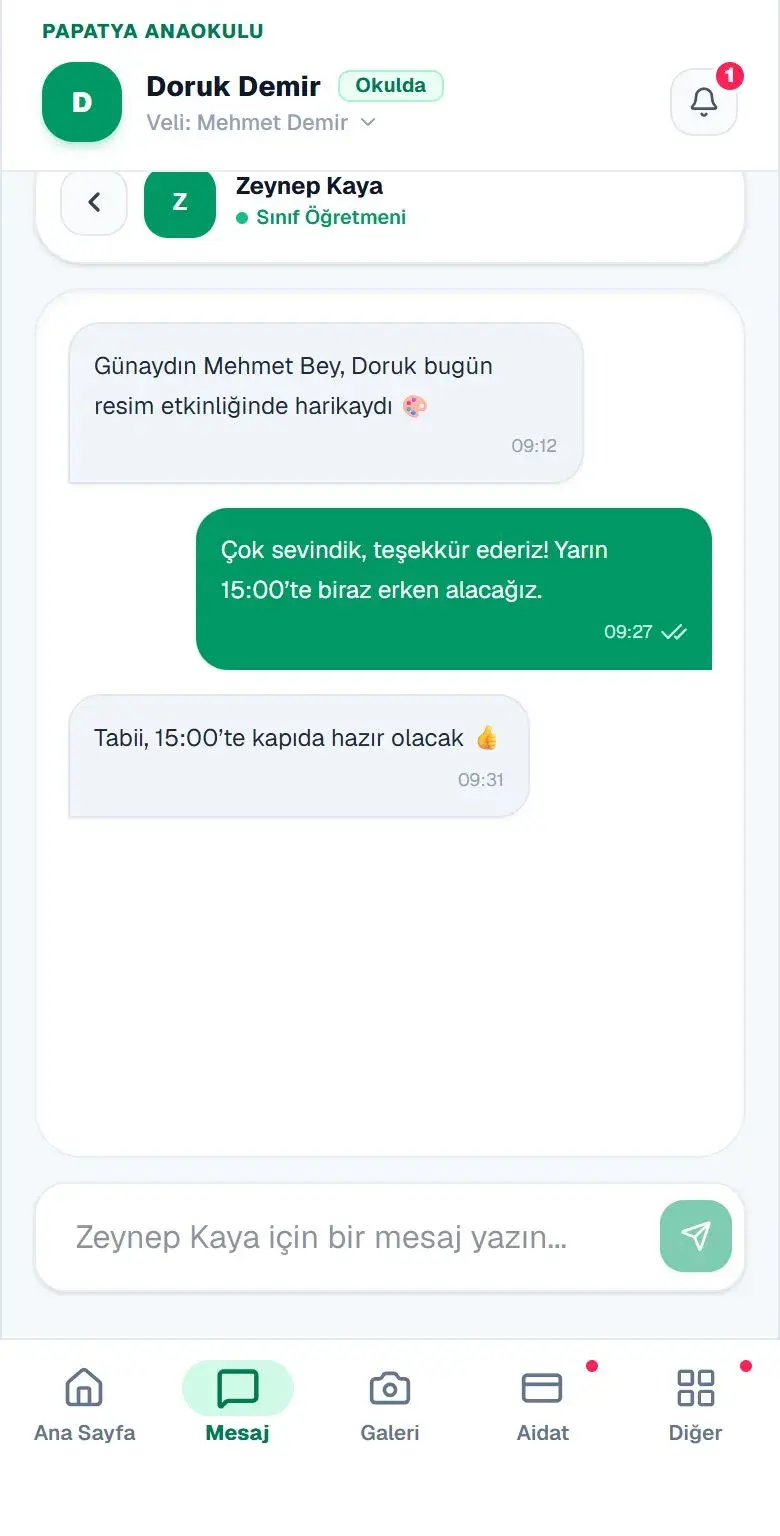 Öğretmenle mesajlaşma